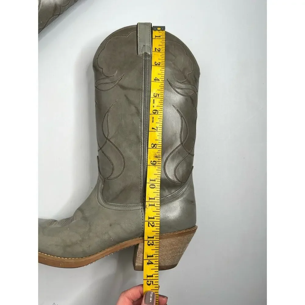 Vintage Acme Men's Gray Leather Western Cowboy Boot Men’s Size 9.5D